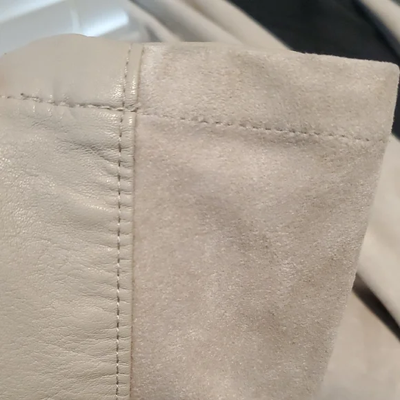 Blank NYC Cream Asymmetrical Faux Suede And Faux Leather Zip Up Jacket - Picture 11 of 15